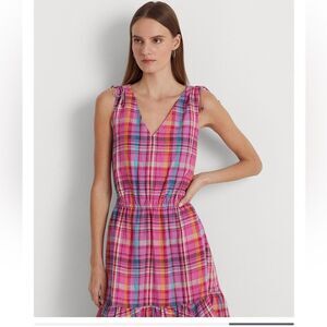 Ralph Lauren Pink and Blue Ruffled Smocked Sundress